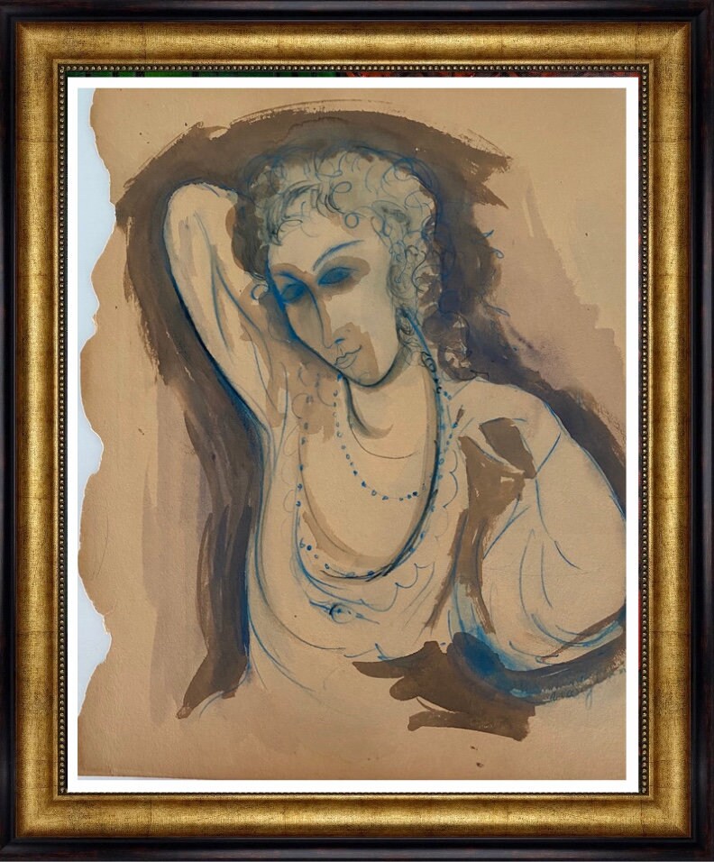 MODIGLIANI- Original Watercolor/Painting; signed, pHD APPROVAL- Appraisal- Perfect signature. Shipped Flat. Beautiful Piece
